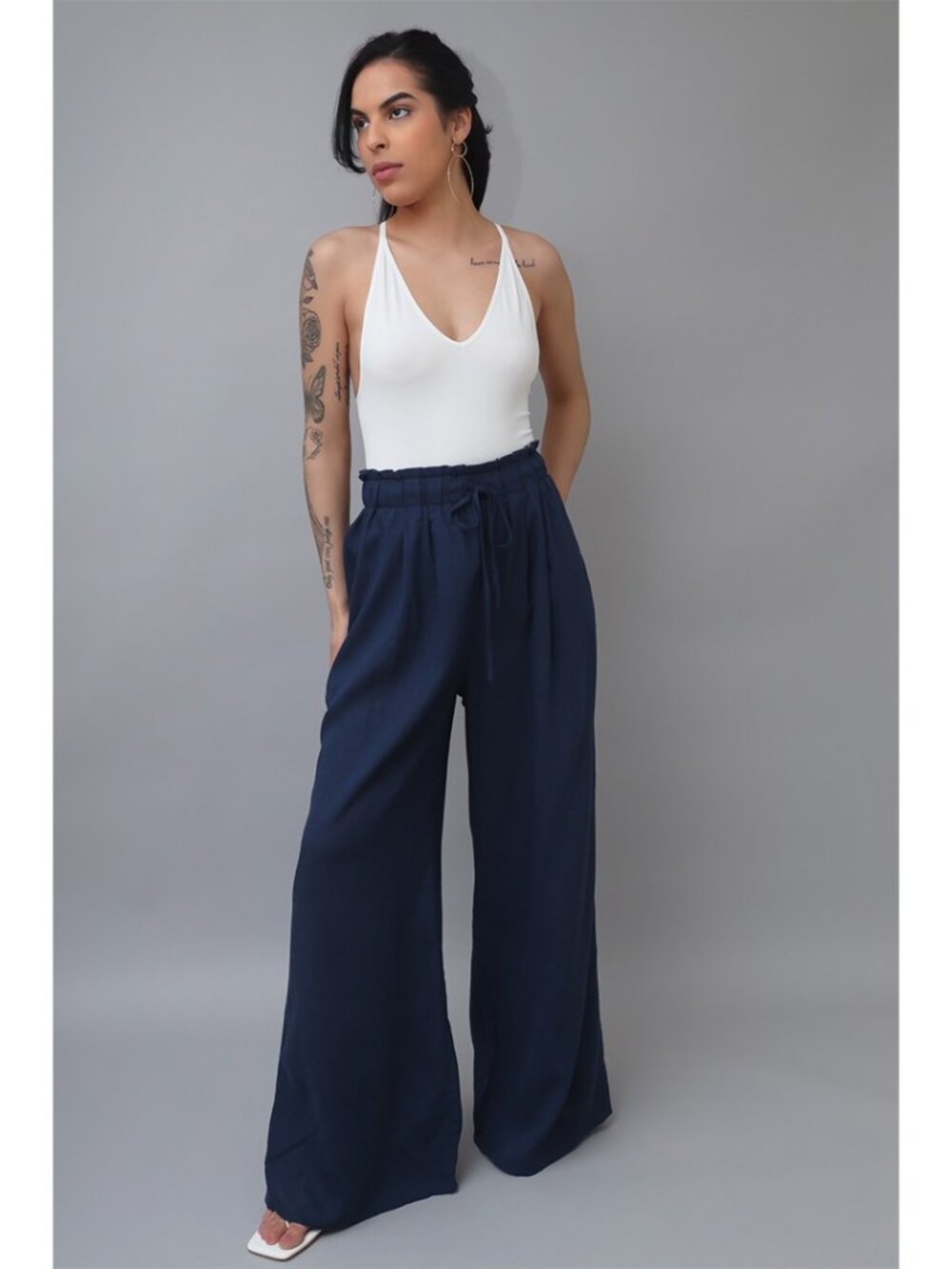 Navy Wide-Leg Palazzo Pants